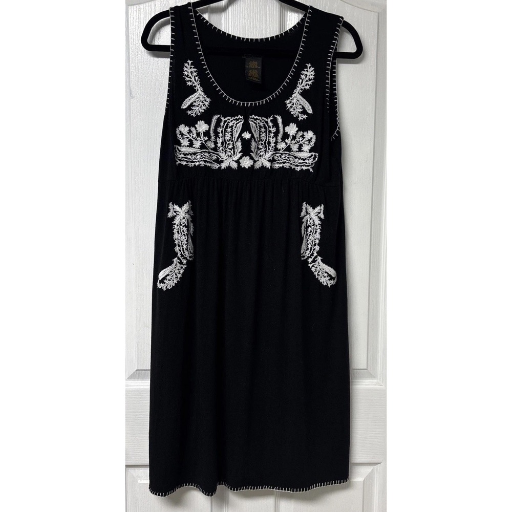 Grace Elements Black & White Embroidered Sleeveless Dress Women's Sz Large Boho